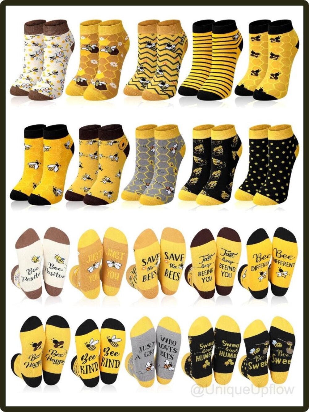 10 Pairs Bee Themed Ankle Socks Polyester Cotton Low Cut Womens Gift Set